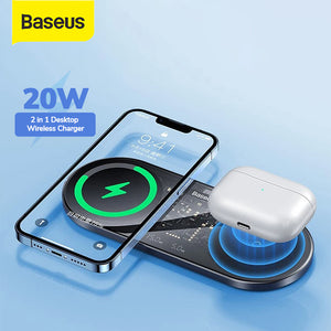 Baseus Dual Wireless Charger Digital Led Fast Charging Pad 20W