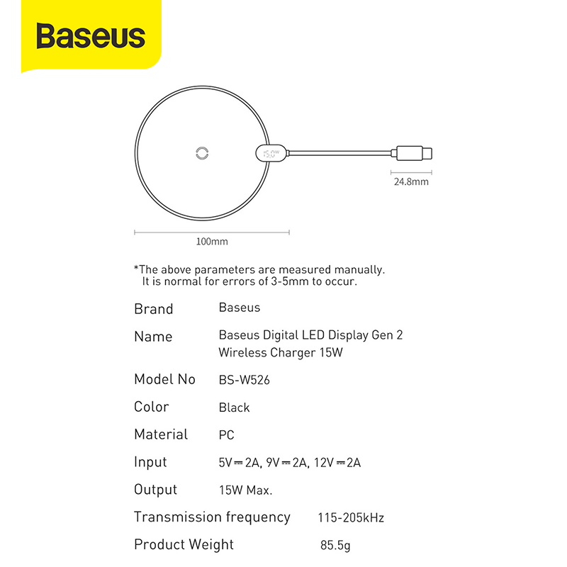 Baseus Wireless Charger Digital LED Fast Charging Pad Quick Charge 15W