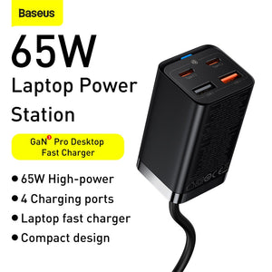 KEPALA CHARGER BASEUS 65W GAN3 PRO FAST CHARGER 4IN1 ADAPTOR USB TYPEC