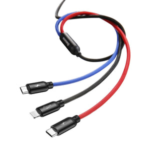 Baseus Kabel Data Primary Colors 3in1 Micro+Lightning+Type-C 3.5A 1.2M - Baseus Indonesia