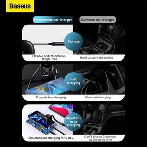 Baseus Car Charger Mobil 30W 2IN1 Built in Type-C Iphone Fast Charging