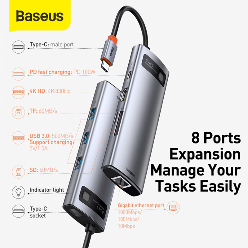 Jual BASEUS 4 in 1 Type C USB HUB Docking RJ45 USB 3.0 Multi Port Expansion  - Jakarta Utara - Intelligent Device