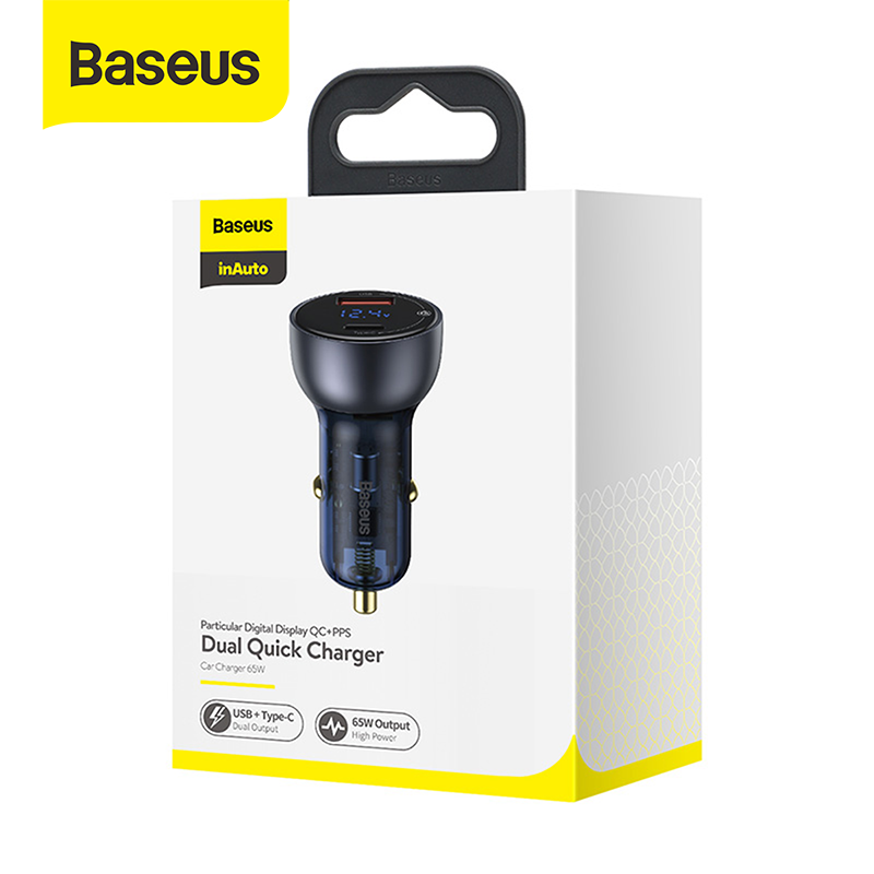 baseus 65w car charger mobil fast charging type c pd+usb quick charge
