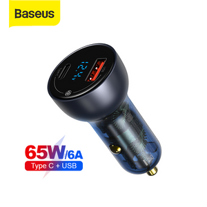baseus 65w car charger mobil fast charging type c pd+usb quick charge