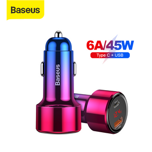 Car Charger Baseus Charger Mobil Quick Charge Dual USB Type C 45W/6A