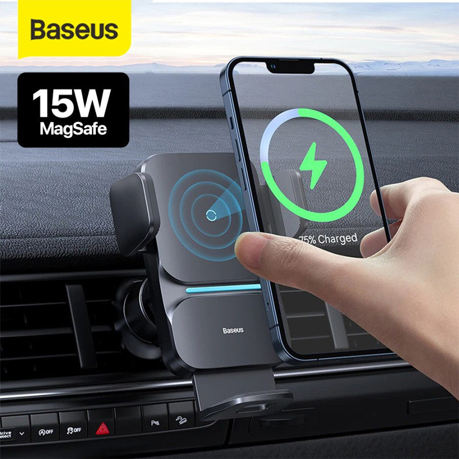 Baseus Car Mount Holder Mobil Fast Wireless Charger 15w Auto Clamp