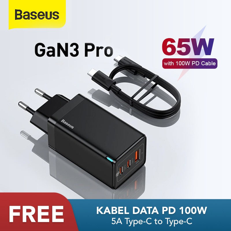 KEPALA CHARGER BASEUS 65W GAN FAST CHARGER 4.0 3.0 PD AFC SCP TYPE C - GAN 3 PRO 65W