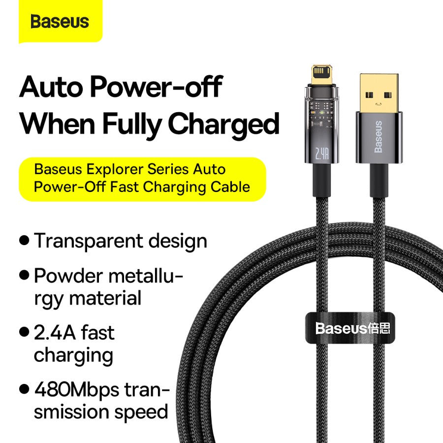 BASEUS KABEL DATA FAST CHARGING AUTO OFF DISCONNECT USB TO LIGHTNING 2.4A - 1 METER