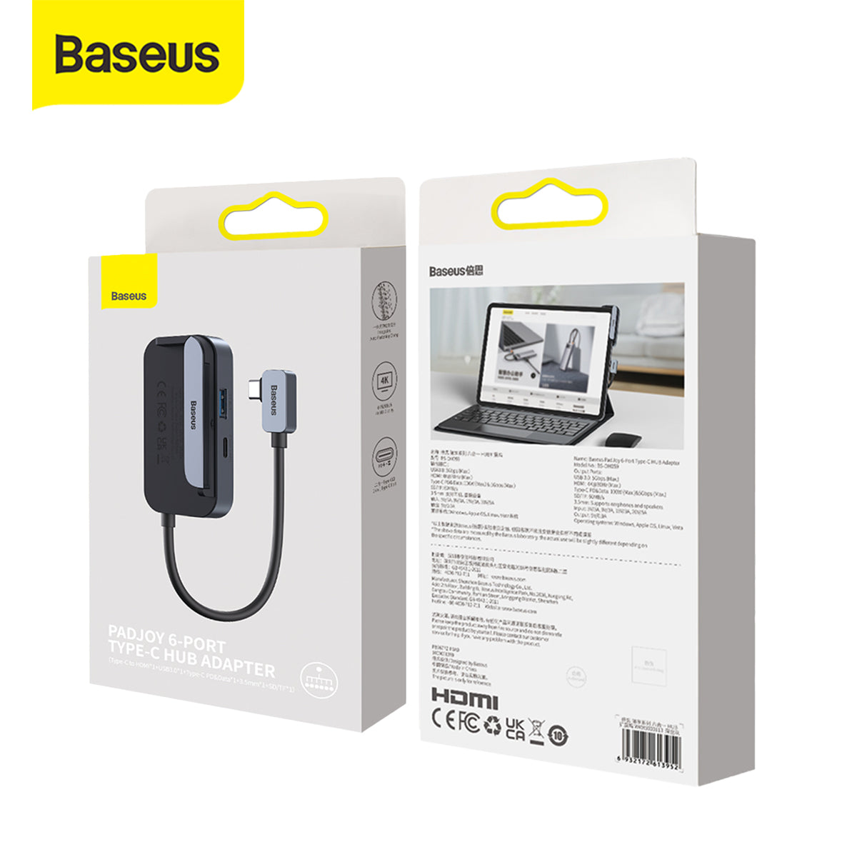 Baseus Padsafe USB Type C HUB to HDMI 4K USB3.0+SDTF 100W 6IN1 Fast Charging